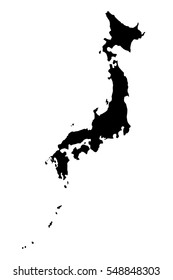 Black detailed map of Japan. Vector EPS 10 illustration