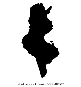 Black detailed map of Tunisia. Vector EPS 10 illustration