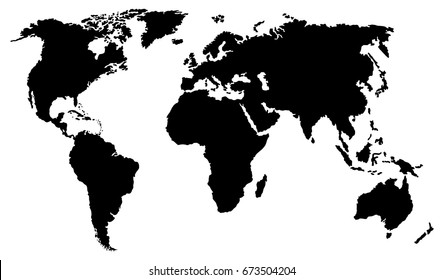 Black detailed world map isolated on white background. Vector EPS10
