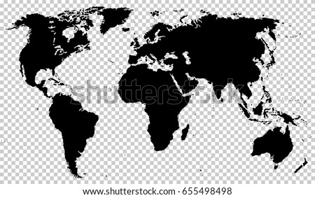 Black detailed world map isolated on transparent background. Vector EPS10
