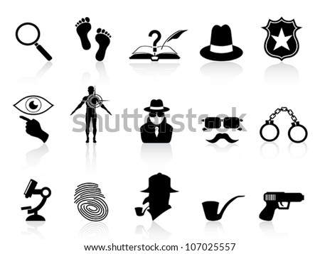 black detective icons set