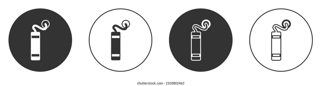 Icono de la barra dinamita del detonato negro aislado en fondo blanco. Bomba de tiempo - concepto de peligro de explosión. Botón Círculo. Vector