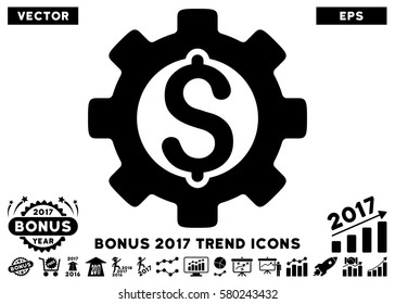 Black Development Cost icon with bonus 2017 trend symbols. Vector illustration style is flat iconic symbols, white background.