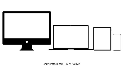 Black Device icons: smart phone, tablet, laptop and computer