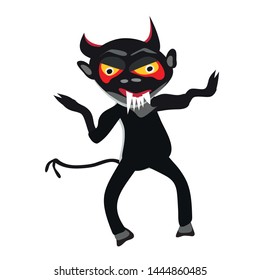 Black devil with big eyes on white background, vector illustration