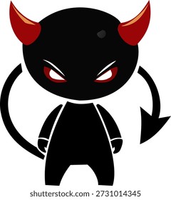 Icono de personaje de diablo negro con cuernos rojos y cola