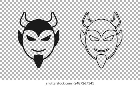 Black Devil head icon isolated on transparent background. Happy Halloween party.  Vector