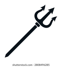 A black devil trident icon symbol on white background, representing evil or devilish power