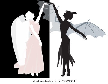 black devil and white angel illustration