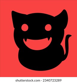 black devill cat is laughing with red background color