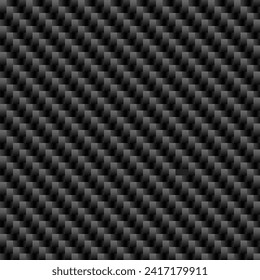 Ilustración vectorial del patrón de textura transparente de fibra de carbono diagonal negra. Tela textil, ajuste del coche o macro de tela sin fisuras kevlar cruzando el fondo de la textura.