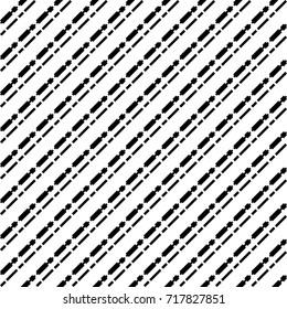 Black diagonal dashed lines abstract on white background. Seamless surface pattern with linear ornament. Angled broken strokes motif. Slanted pinstripes. Striped digital paper for print. Dashes vector