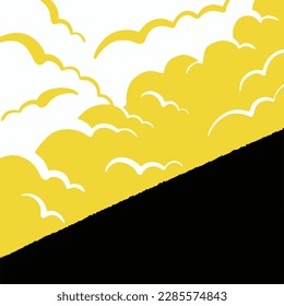 Black diagonal land line with yellow and white cloud decoration isolated on square template