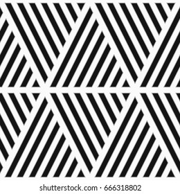 Black diagonal lines on white background. Seamless surface pattern design with linear ornament. Slanted strokes wallpaper. Hash stroke motif. Digital paper with angled stripes for textile print.