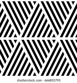 Black diagonal lines on white background. Seamless surface pattern design with linear ornament. Slanted strokes wallpaper. Hash stroke motif. Digital paper with angled stripes for textile print.