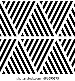 Black diagonal lines on white background. Seamless surface pattern design with linear ornament. Slanted strokes wallpaper. Hash stroke motif. Digital paper with angled stripes for print. Vector shapes
