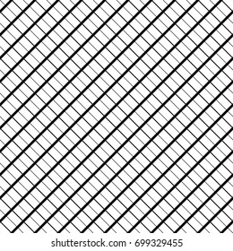 Black diagonal stripes and strokes grill on white background. Seamless surface pattern design with linear ornament. Grid motif. Crossed lines wallpaper. Checkered image. Digital paper. Vector print.