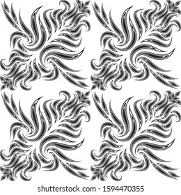 Black diagonal vector seamless pattern. Texture for fabrics or packaging in monocrome color with floral elements