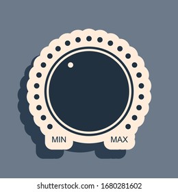 Black Dial knob level technology settings icon isolated on grey background. Volume button, sound control, music knob with number scale, analog regulator. Long shadow style. Vector Illustration