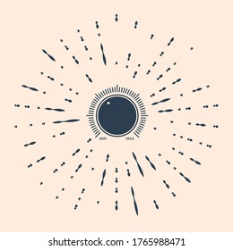 Black Dial knob level technology settings icon on beige background. Volume button, sound control, music knob with number scale, analog regulator. Abstract circle random dots. Vector Illustration