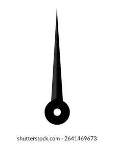 Black dial pointer needle vector graphic with sharp tip and circular base, commonly used in speedometers, gauges, dashboards, meters, or analog indicators for measuring direction or levels