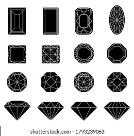 Symbole der Schwarzen Diamantensammlung. Lineares Rahmenzeichen. Symbole für Diamantschmuck