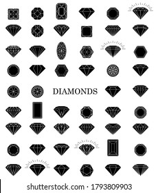 Iconos de la colección de diamantes negros. Signo de contorno lineal. Iconos de joyería de diamantes. Ilustración del vector EPS10