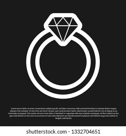 Black Diamond engagement ring icon isolated on black background. Vector Illustration