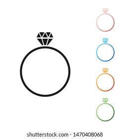 Black Diamond engagement ring icon isolated on white background. Set icons colorful. Vector Illustration