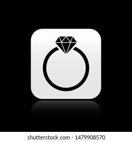 Black Diamond engagement ring icon isolated on black background. square button. Vector Illustration