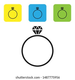 Black Diamond engagement ring icon isolated on white background. Set icons colorful square buttons. Vector Illustration