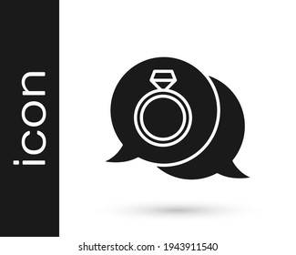 Black Diamond engagement ring icon isolated on white background.  Vector