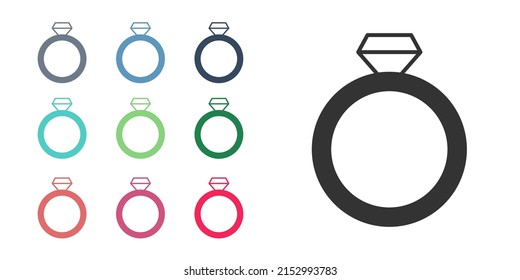 Black Diamond engagement ring icon isolated on white background. Set icons colorful. Vector