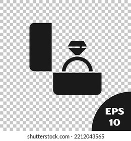 Icono del anillo de compromiso del diamante negro aislado en un fondo transparente.  Ilustración vectorial