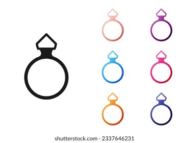 Black Diamond engagement ring icon isolated on white background. Set icons colorful. Vector