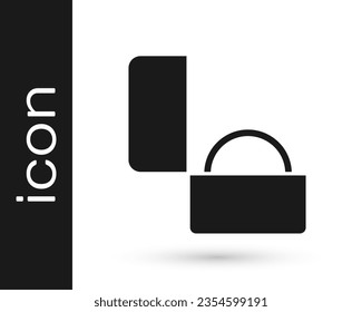 Icono del anillo de compromiso del diamante negro aislado en fondo blanco.  Vector