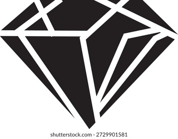 Icono de diamante negro en estilo de silueta plana. Símbolo de piedra preciosa de lujo aislado sobre fondo blanco.