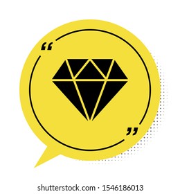 Black Diamond icon isolated on white background. Jewelry symbol. Gem stone. Yellow speech bubble symbol. Vector Illustration