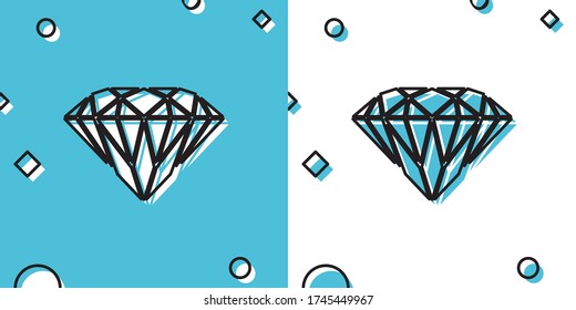 Icono del diamante negro aislado en fondo azul y blanco. Símbolo de joyería. Gem stone. Formas dinámicas aleatorias. Ilustración vectorial