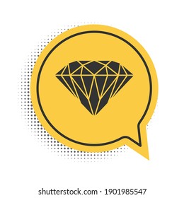 Black Diamond icon isolated on white background. Jewelry symbol. Gem stone. Yellow speech bubble symbol. Vector.