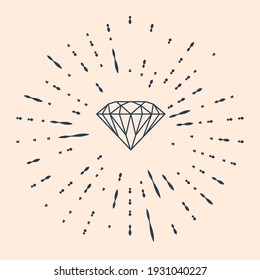 Icono de diamante negro aislado en fondo beige. Símbolo de joyería. Gem stone. Resumen de puntos aleatorios de círculo. Ilustración vectorial