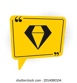 Icono de diamante negro aislado en fondo blanco. Símbolo de joyería. Gem stone. Símbolo amarillo de burbuja de habla. Vector