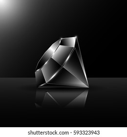 Black Diamond. Icon black diamond on a black background with reflection. vector image.