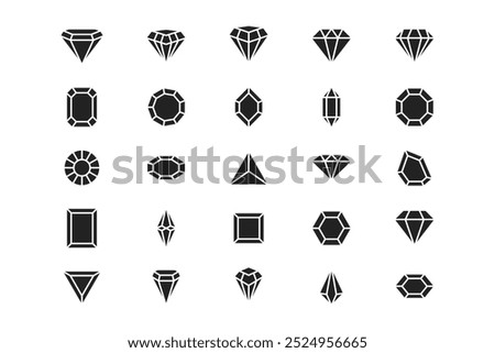 Black Diamond Icon Set – Flat Geometric Gemstone Shapes