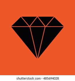 Black diamond icon vector illustration. Orange background