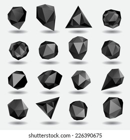  Black Diamond Polygon Triangle Stone 3d Objects Set