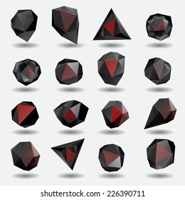 Black diamond polygon triangle stone 3d objects set