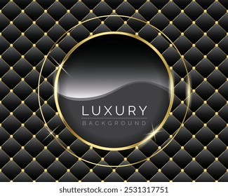 Black diamond shape upholstery luxury background with buttons golden border with a golden circle can be used for greetings, cards, invitation, wallpaper, web, blog, graphic and printing.