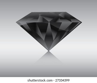 Black Diamond vector graphic icon illustration on a silver grey background with a glass reflection