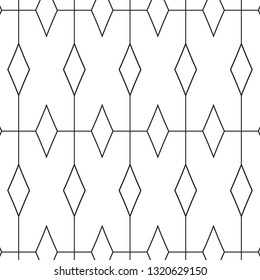 Black diamonds and lines on white background. Vector pattern.